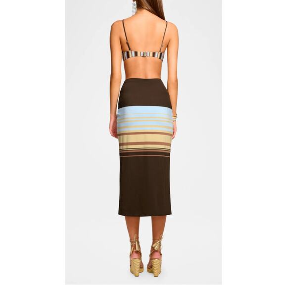 Ramy Brook Xana Striped Beach Skirt in Beach Brown Stripe M - Picture 2 of 6
